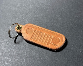 Jeep Leather Keychain - Embossed Logo - with eyelet and keyring