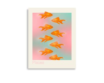 PISCES GOLDFISH | Cool Astrology Wall Art | Star Sign Poster | Cute Astrology Design