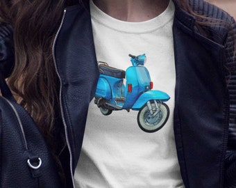 Scooter Lover Tee, Women's Softstyle Tee, One Scooter, Summer Tees, Scooterist, Birthday Gift, Gift for Her, Blue Scooter, Christmas Present