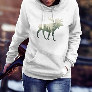 Moose Hoodie, Moose and Nature, Nature Lover Gift, Camping And Hiking, Forest Moose Hoodie, Unisex Caribou Wildlife Hoodie, Moose and Woods image 3