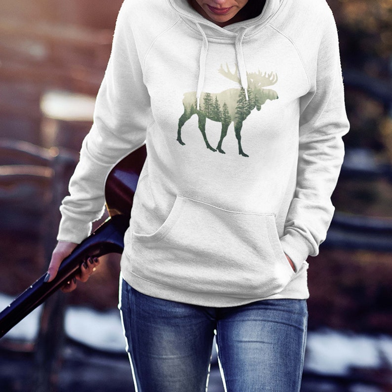 Moose Hoodie, Moose and Nature, Nature Lover Gift, Camping And Hiking, Forest Moose Hoodie, Unisex Caribou Wildlife Hoodie, Moose and Woods image 3