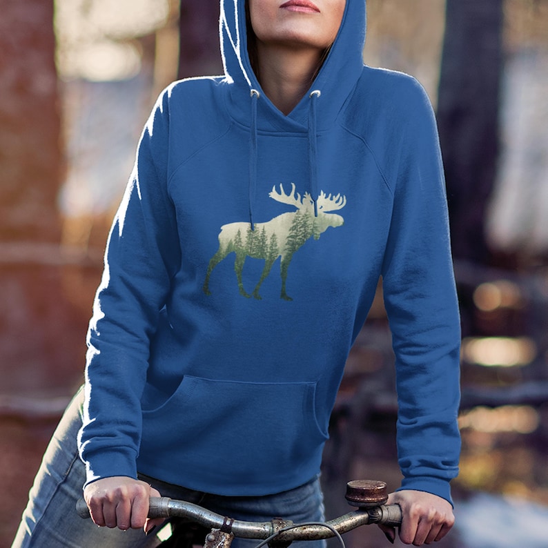 Moose Hoodie, Moose and Nature, Nature Lover Gift, Camping And Hiking, Forest Moose Hoodie, Unisex Caribou Wildlife Hoodie, Moose and Woods image 7