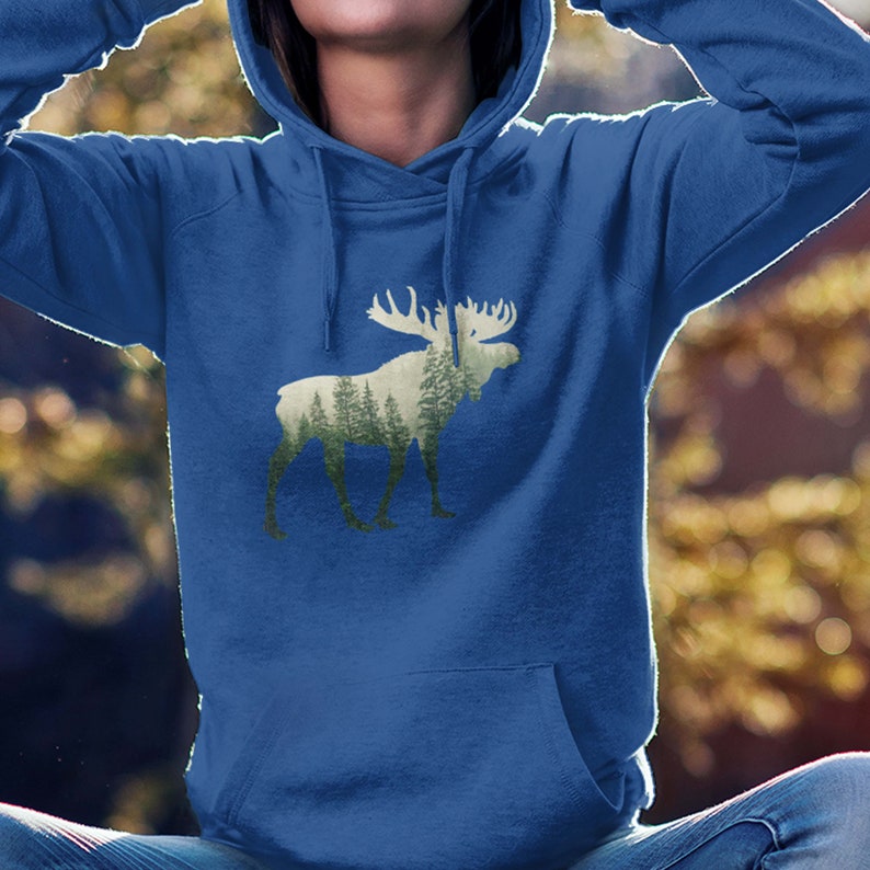 Moose Hoodie, Moose and Nature, Nature Lover Gift, Camping And Hiking, Forest Moose Hoodie, Unisex Caribou Wildlife Hoodie, Moose and Woods image 5