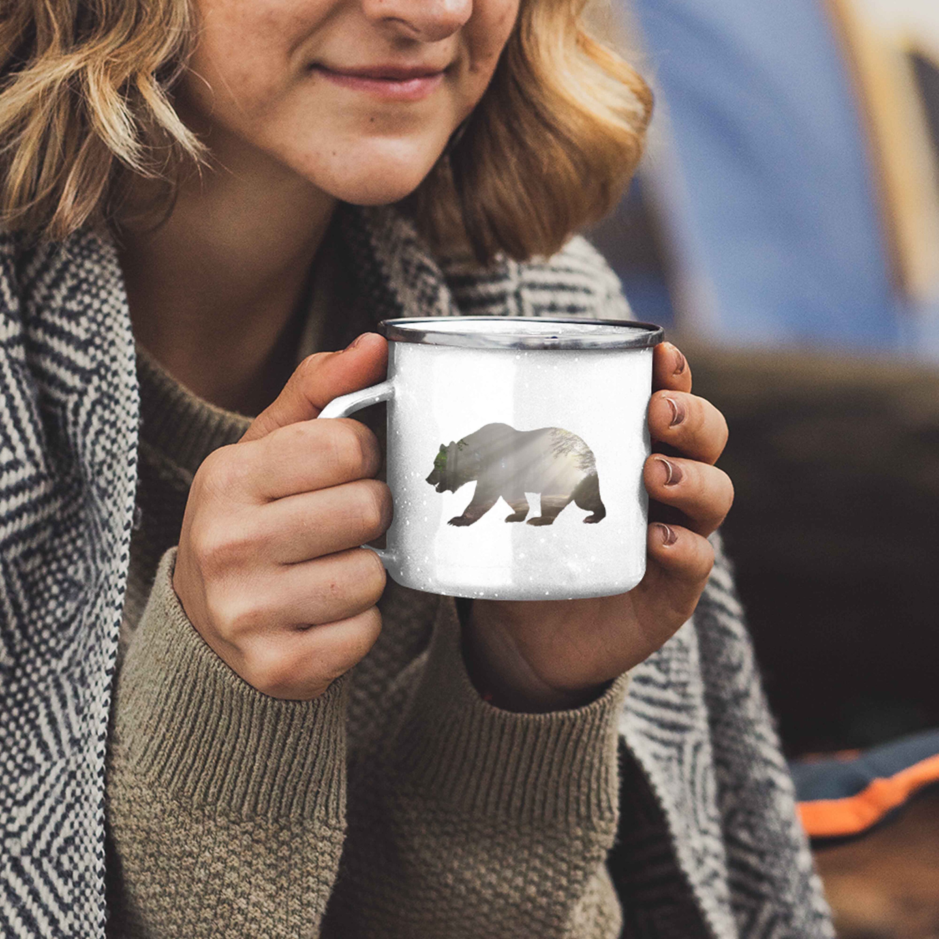 Hand-drawn Bear 10 Oz Camping Mug Woodland Enamel Coffee Mug Minnesota Gift  Rustic Cabin Decor Camping Gear Enamelware 