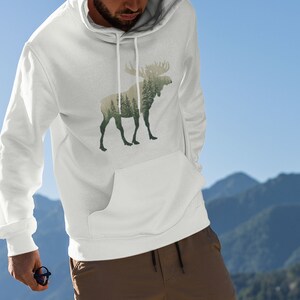 Moose Hoodie, Moose and Nature, Nature Lover Gift, Camping And Hiking, Forest Moose Hoodie, Unisex Caribou Wildlife Hoodie, Moose and Woods image 4