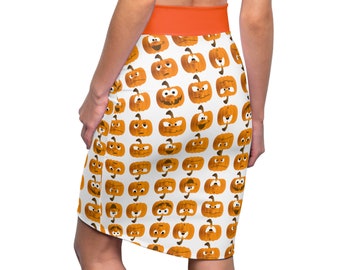 Halloween Skirt, Orange, Multiple Pumpkin, Halloween Party Dress, Costume Dress, Funny Design, Tight up Halloween Skirt, Halloween Fun Lover