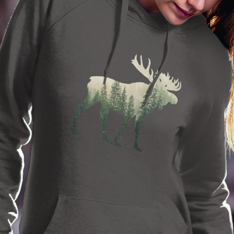 Moose Hoodie, Moose and Nature, Nature Lover Gift, Camping And Hiking, Forest Moose Hoodie, Unisex Caribou Wildlife Hoodie, Moose and Woods image 9