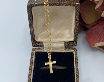 SELTENE 'Georg Jensen' 9 Karat Gold Kreuz Anhänger abgestimmt mit 'Neu' 14 Karat Gold Filled Kette - Zartes Gold Kreuz - Ref C