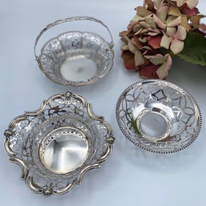 Vintage Silver Plated Bon Bon Dishes: Pierced Lattice Design