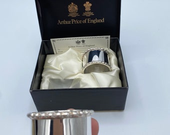 Vintage ‘Pair’ Silver Plated Napkin Rings in Original Royal Appointment Silversmiths Arthur Price of England  & Satin Lined Presentation Box