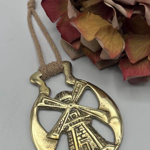 Vintage RESTORED Horse Brass  - Cottage Decor - Ready to Hang WINDMILL Design Wall Hanging - Ornamental/ Plaque