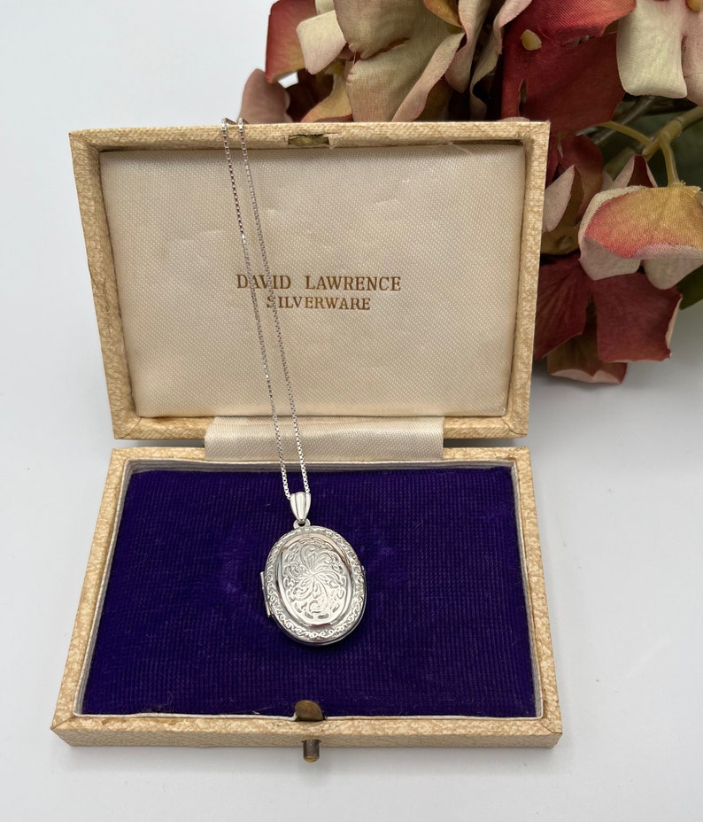 Vintage LARGE Silver Locket and Chain Silver Stamped Oval Etsy