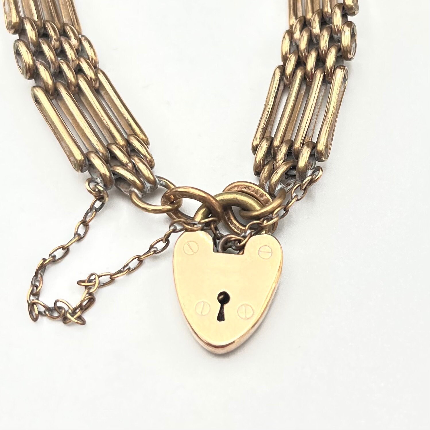 Vintage Gold Plated Gate Link Bracelet With Heart Padlock Etsy