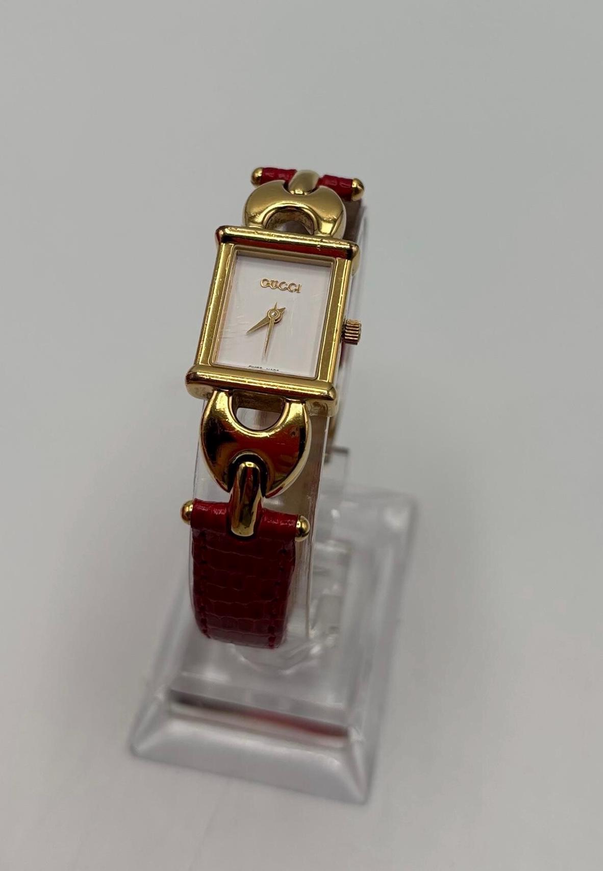 Rare Authentic Vintage 90s Gucci Gold-plated Quartz Watch With Red