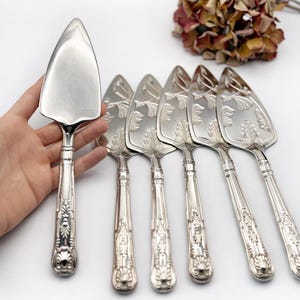 Pala para tarta o pastel vintage plateada con mango de hoja de acanto, hecha en Inglaterra, ideal como regalo de boda o vajilla elegante *Ref. 7