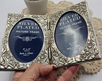Vintage Silver Plated Double Photo Frame – Folding Hinged Picture