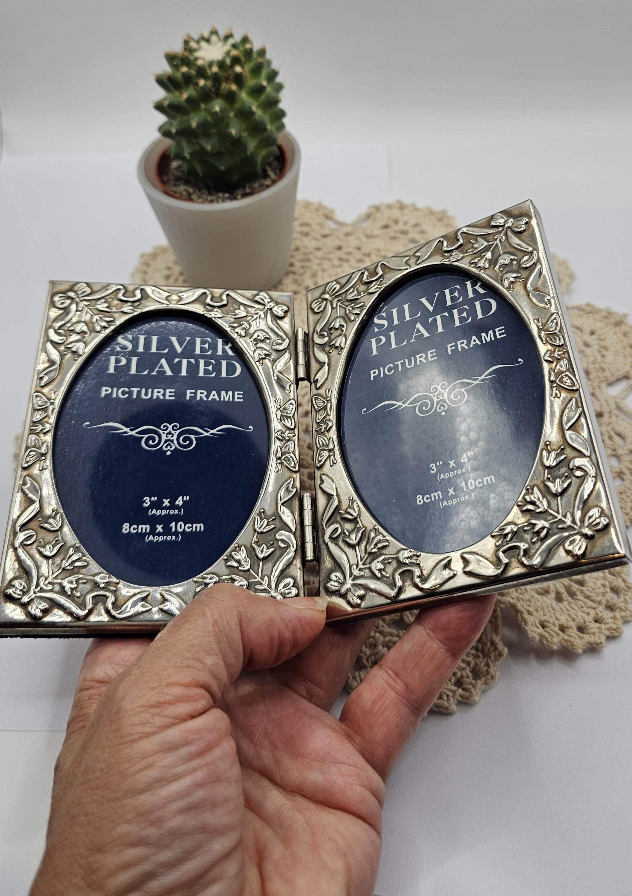 Vintage Silver Plated Double Photo Frame – Folding Hinged Picture