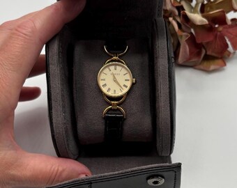 Vintage 1980s 1990s GUCCI 6000L Gold Plated Quartz Watch Black