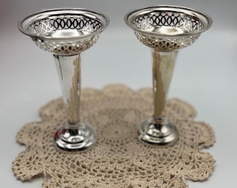 Vintage Silver Plated Vase Candlestick Holders - Floral Decor PAIR