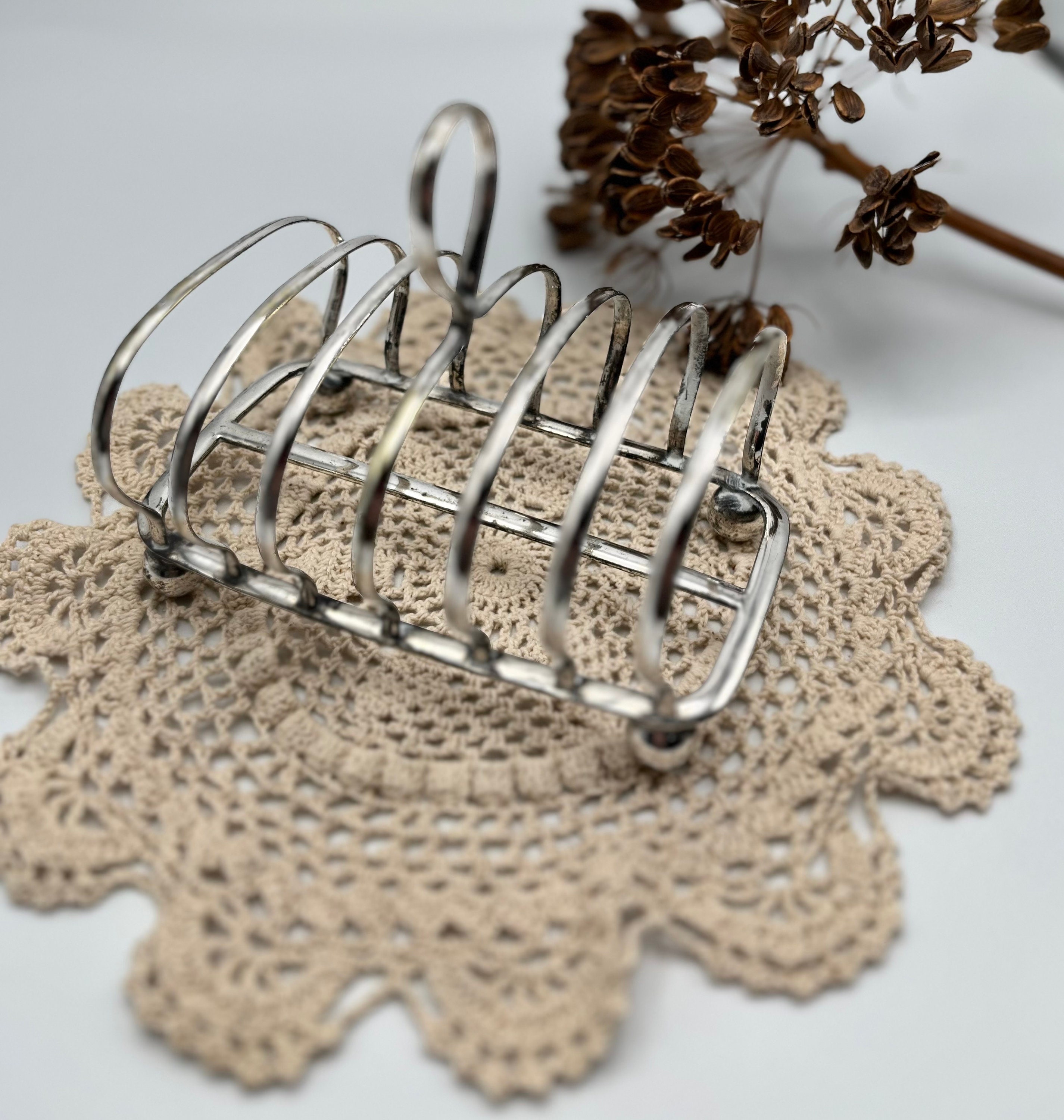 Vintage Silver-Plated Toast Rack: Rustic Letter Holder with Patina