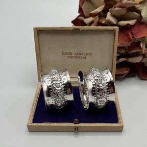 Antique ‘Victorian’ PAIR Sterling Silver Napkin/ Serviette Ring Ornate ‘Repousse’ - Assayed Birmingham England 1895  - 26 grams * Ref 6