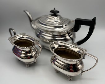Antique Silver Plated Tea Set: Sheffield England, Scroll Handles