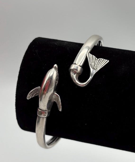 Vintage Sterling Silver Dolphin Cuff Bracelet – Ocean-inspired