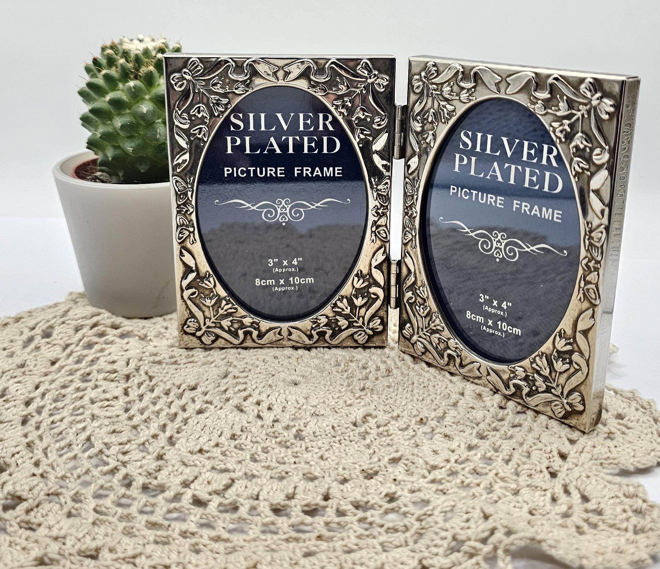 4℃フォトフレーム(SILVER) Vintage Silver Plated Double Photo Frame – Folding Hinged Picture