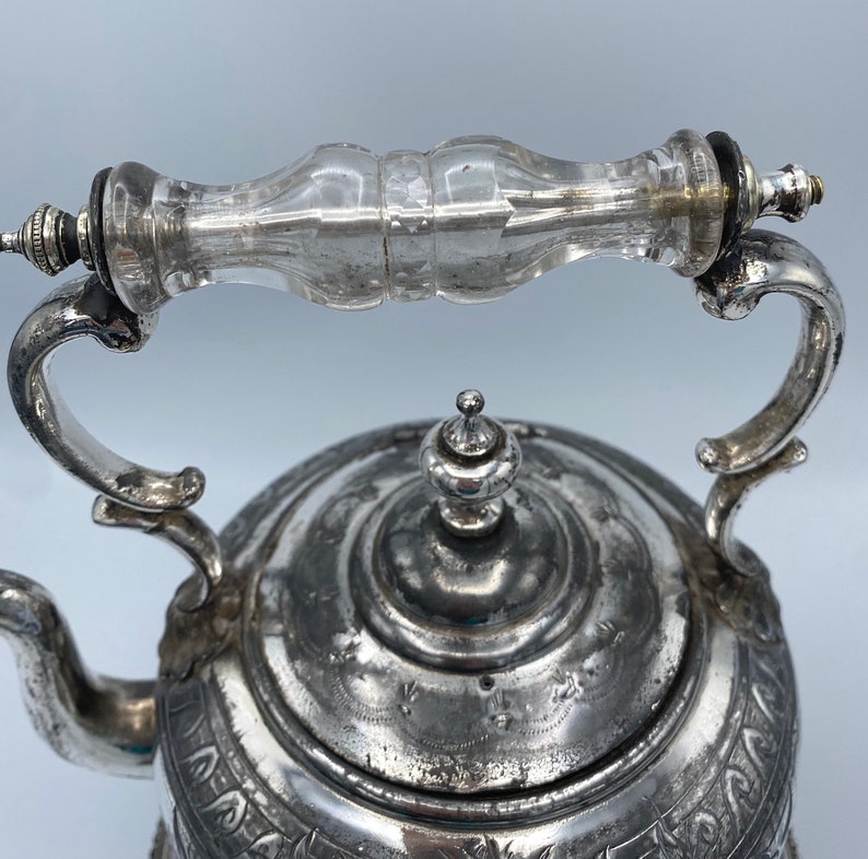 Rare Antique Silver Plated Spirit Kettle/ Teapot With Stand and Burner/ Warmer Legged Stand