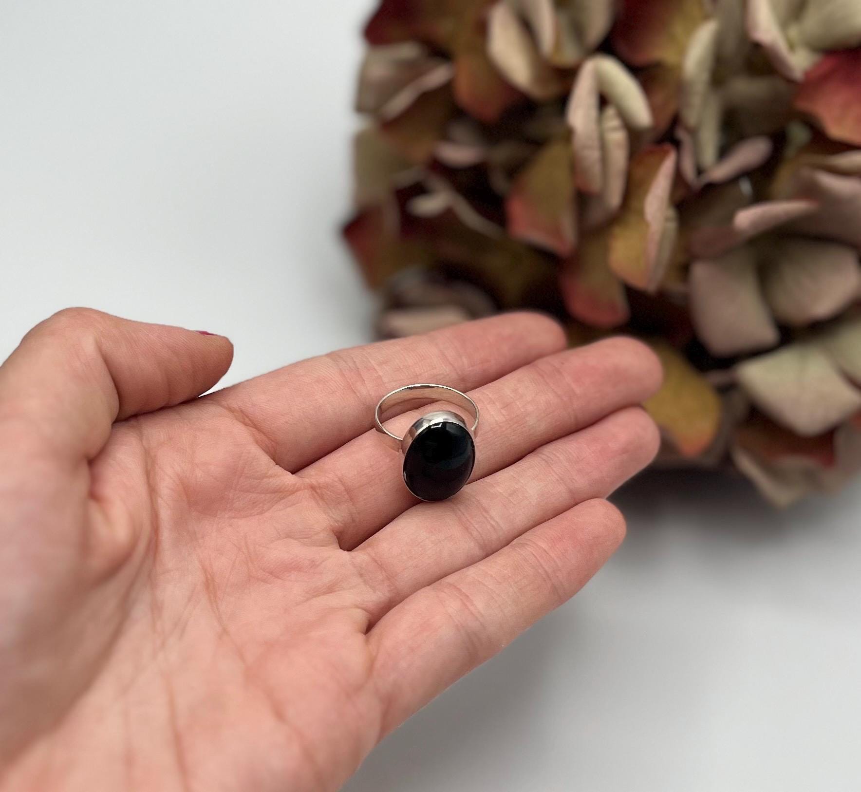Vintage Silver Sterling Polished Onyx Ring - Vintage Black