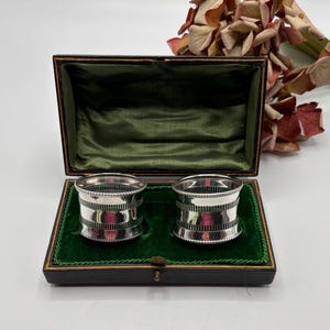 Antique Pair of Sterling Silver Napkin Rings | Birmingham 1917 | S. Blanckensee & Sons Ltd | Engine-Turned Design | Original  Box Ref 43