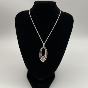 Vintage Sterling Silver Modernist Pendant Necklace: Elongated Abstract Design