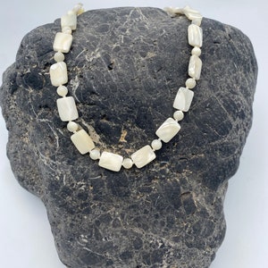 Vintage Mother of Pearl Beaded Necklace: Sterling Silver Clasp, Mid-Century Choker