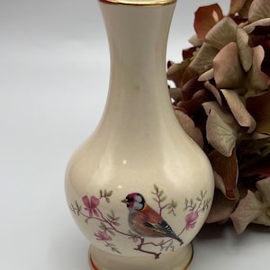 Vintage Royal Worcester Company Vase -  Chaffinch Bird and Rose Bud Floral Design - Manufacturer Established England 1853 - Palissy Royal