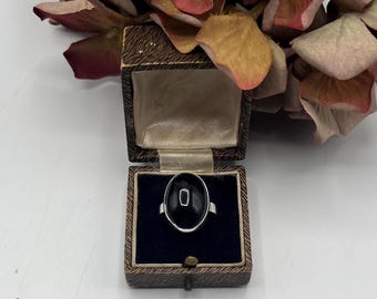 Vintage Silver Sterling Polished Onyx Ring - Vintage Black Onyx Ring *Ref 2
