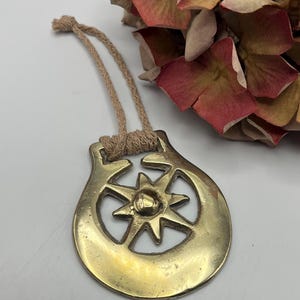 Vintage RESTORED Horse Brass  - Cottage Decor - Ready to Hang Creacent MOON & SUN Design Wall Hanging - Ornamental/ Plaque
