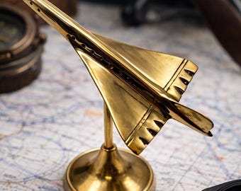 Vintage Concorde Brass Sculpture: 1970s Jet Plane Model