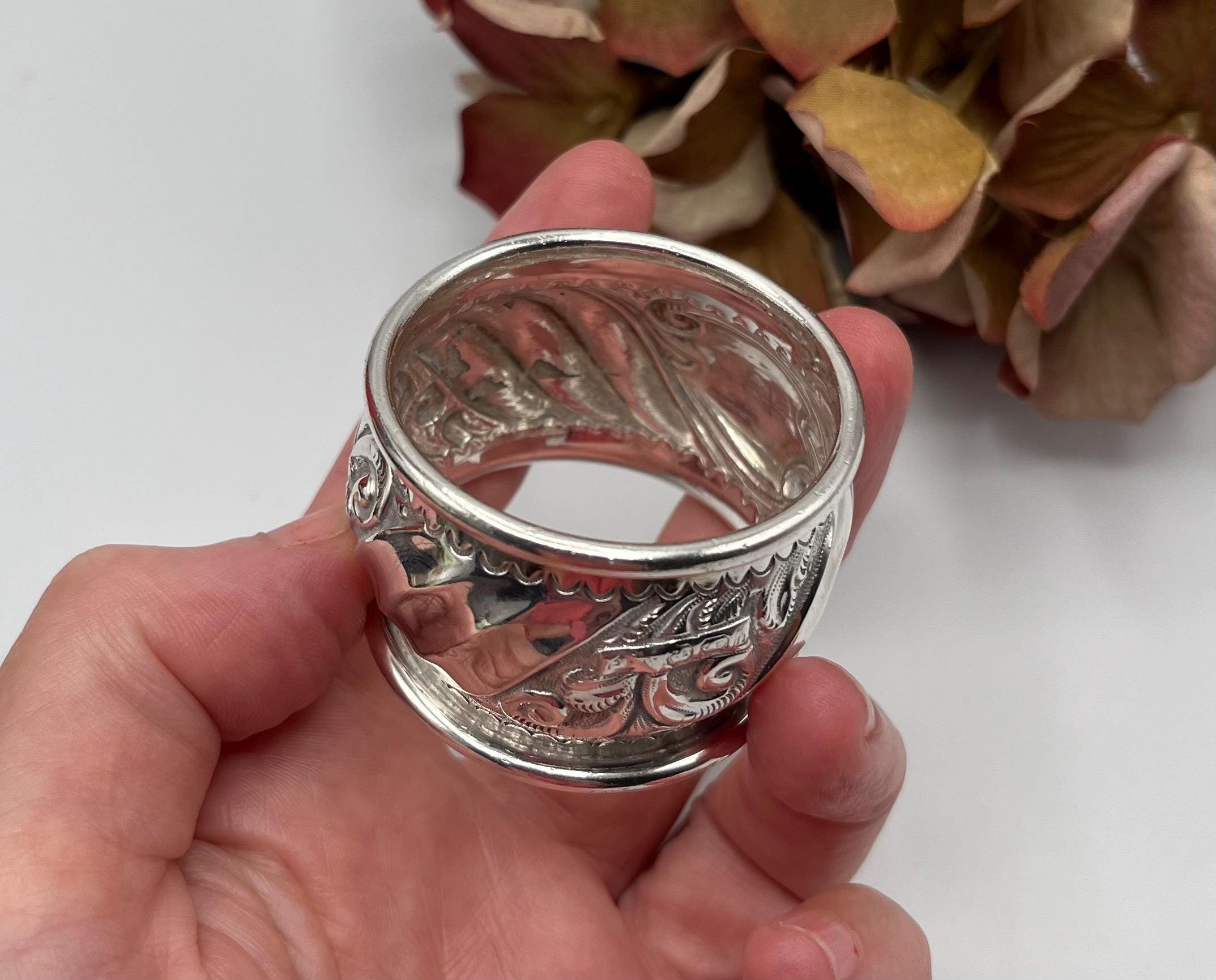 ROND DE SERVIETTE Argent Massif Art Nouveau Jugendstil 33,8 G 1920-1930