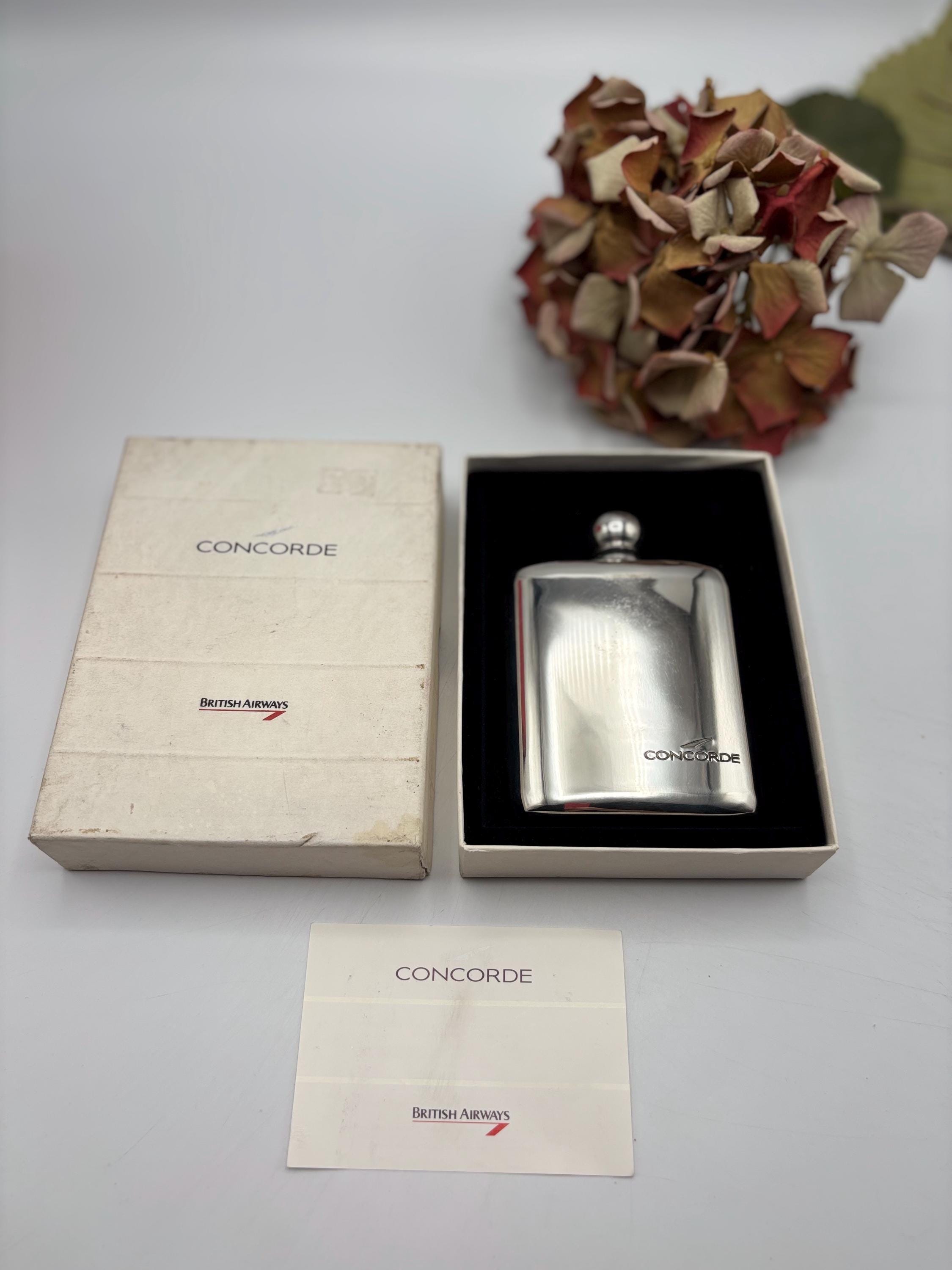 Vintage British Airways Concorde Pewter Hip Flask – Supersonic Jet