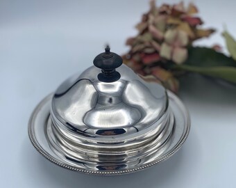 Antique Silver Plated Round Muffin/Crumpet Dish with Warmer and Dark Wood Finial - Manufactured by M&Co early 20th Century Sheffield England