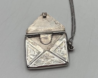 Rare Antique 1892 Sterling Silver Chester, England Envelope Locket Pendant & Chain – Victorian Keepsake Necklace *Ref 117