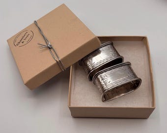 Antique Edwardian Sterling Silver Napkin Rings Pair Chester 1903 | Engraved Serviette Holders | Collectible Silver Tableware Gift *Ref 75