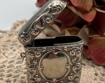 Antique Silver Plated Vesta Pendant - Engraved Scroll Design - Vintage Match Safe with Striker - Ornament/ Pendant *Ref 57