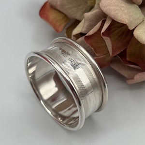 Vintage Hallmarked Sterling Silver Napkin Ring Engine Turned Detailing  - Assayed Birmingham 1951 - Solid Silver - Raised Rims