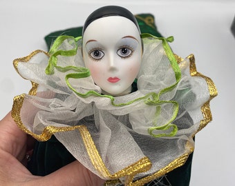 Vintage Harlekin Porzellanpuppe: 80er Jahre Sammlerstück, Neu in Box