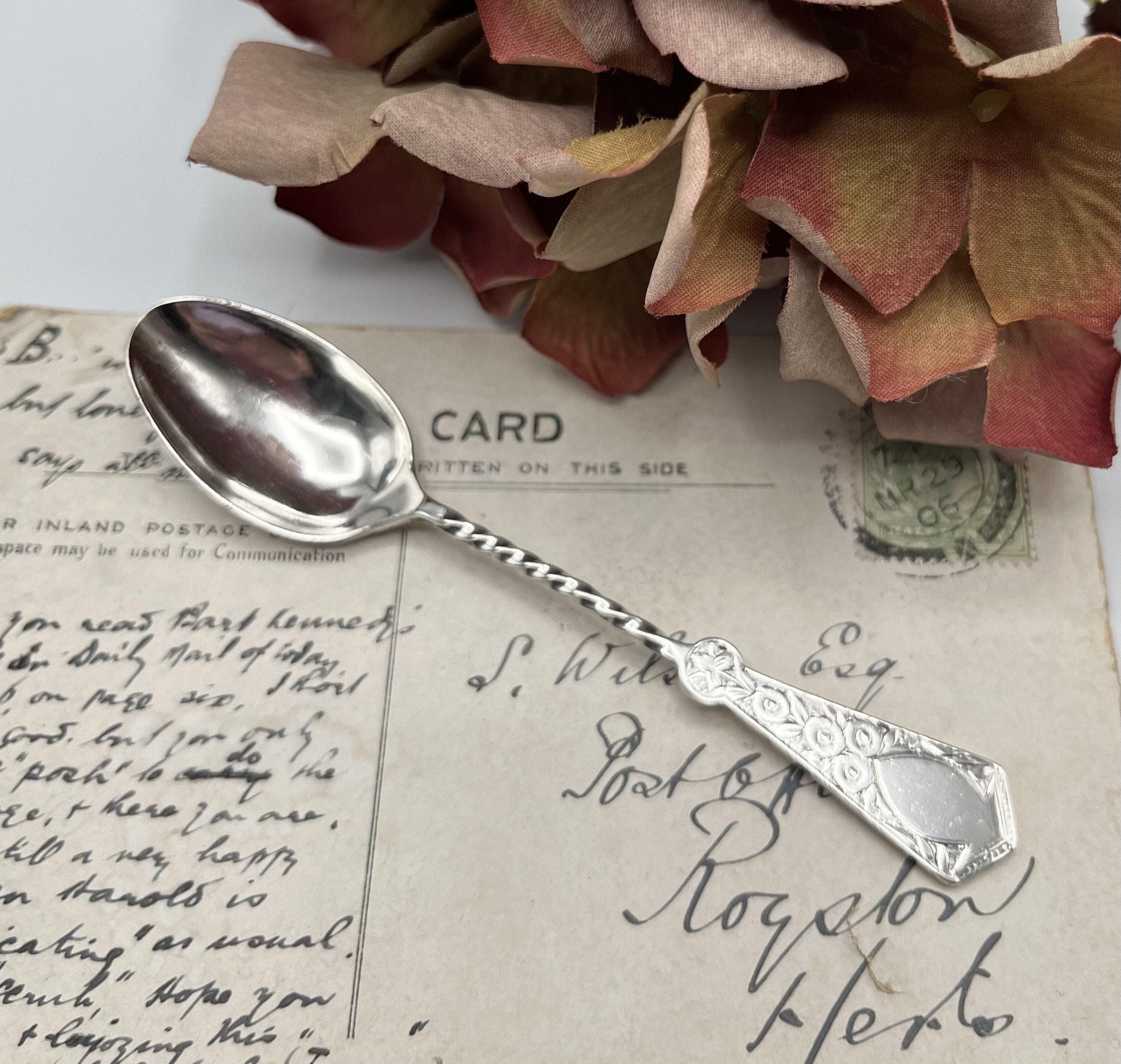 Antique Victorian Sterling Silver Teaspoon: Ornate Floral Twist