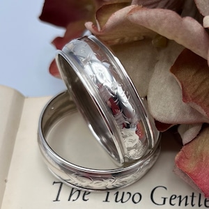 Antique Edwardian PAIR Hallmarked Sterling Silver Napkin Ring Foliate Engraved -Assayed Chester England 1907 - Silver Sterling *Ref 53