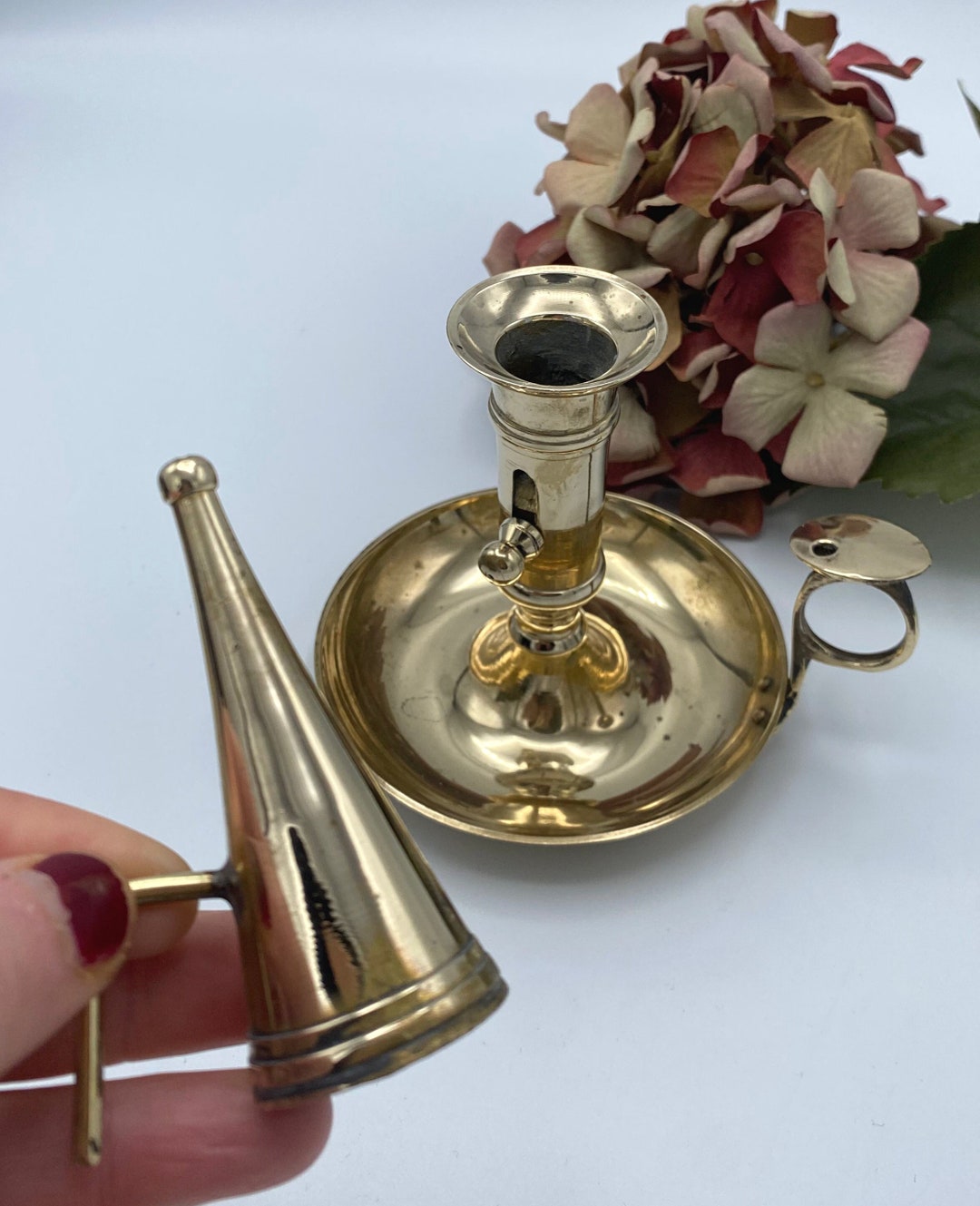 Antique Brass chamber Candlestick With Snuffer/ Douser Etsy