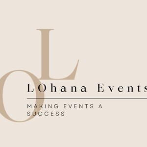 May include: A logo for a business called "Lohana Events" with the tagline "Making Events a Success". The logo features a stylized "L" and "O" in a beige color.