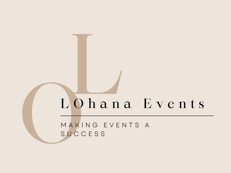 May include: A logo for a business called "Lohana Events" with the tagline "Making Events a Success". The logo features a stylized "L" and "O" in a beige color.